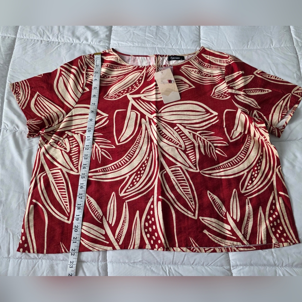 Tropical Print 2 Piece Vacation Set - Short Sleeve Top - Drawstring Shorts XL - Picture 7 of 11
